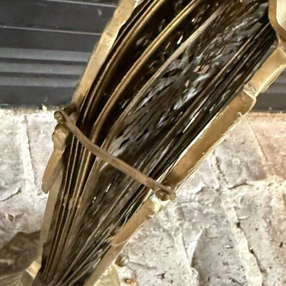 Vintage Brass Peacock Fireplace Screen Folding Fan Cameo Design Small Victorian - Picture 7 of 9